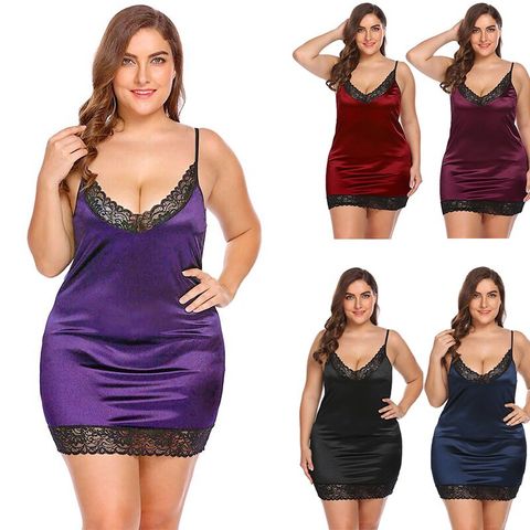 2022 mode été grande taille Fat Mm femmes Sexy pure fronde Lingerie chemises de nuit Homewear élégant dentelle Satin chemise de nuit vêtements de nuit ► Photo 1/6