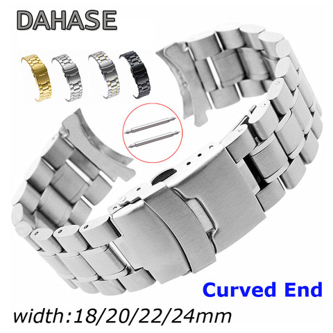 Bracelet de montre en acier inoxydable 18mm 20mm 22mm 24mm bracelet bracelet incurvé fin montre bracelet Double serrure boucle remplacement poignet ceinture ► Photo 1/6