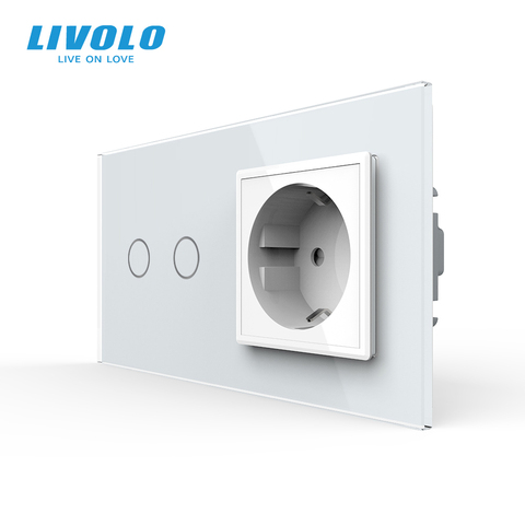 Livolo – prise de courant murale avec interrupteur tactile, standard ue, 16a, ac 220 ~ 250V, panneau en verre cristal 7 couleurs, C702-C7C1EU-11, sans logo ► Photo 1/4