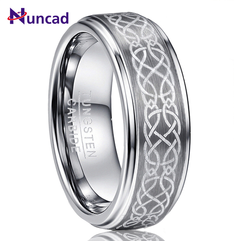 Nuncad hommes 8mm placage Laser personnalisé noeud brossé carbure de tungstène anneaux de mariage poli étape confort ajustement taille 6-14 ► Photo 1/5