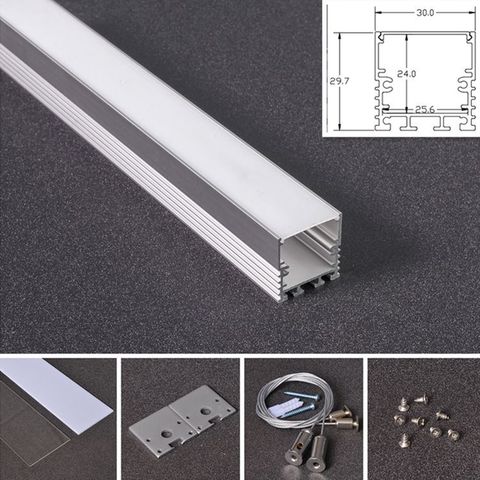 1M/2M de long 30mm * 30mm taille profilé en alliage d'aluminium avec couvercle en PC laiteux; Avec corde en acier; Profil led aluminium pour néons à led ► Photo 1/5