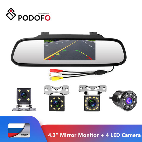 Podofo – rétroviseur de voiture 4.3 pouces, système de stationnement automatique, avec Vision nocturne LED, caméra de recul CCD ► Photo 1/6