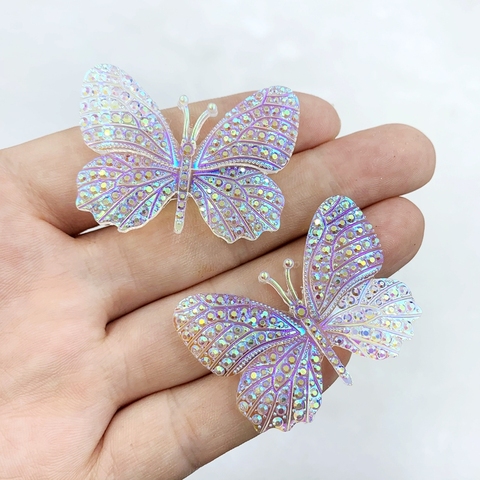 En résine de cristal AB, papillon scintillant, pierres Cabochon à dos plat, 32x43mm, bricolage artisanal, décoration de mariage-16W182 ► Photo 1/6