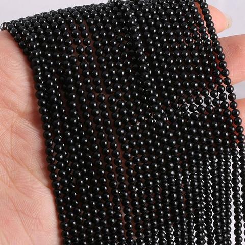 2022 nouvelles perles de pierre naturelle en gros perles d'agates noires pour la fabrication de bijoux perles Bracelet à bricoler soi-même accessoires 2mm 3mm ► Photo 1/2