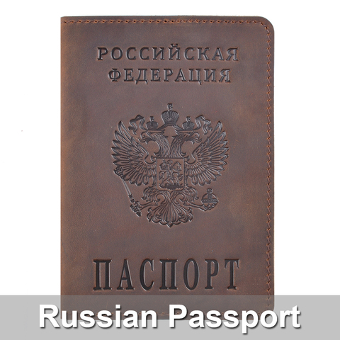 Couverture de passeport en cuir véritable, étui pour passeport de voyage d'affaires, conçu pour la fédération de russie, porte-cartes Crazy Horse ► Photo 1/1