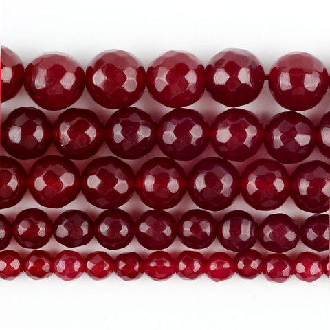 Perles de pierre de Jades de calcédoine naturelle Rubys rondes perles entretoises en vrac pour la fabrication de bijoux Bracelet à bricoler soi-même fait à la main 4/6/8/10/12mm ► Photo 1/6