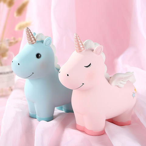 Tirelire licorne en résine pour enfants, mignon, Animal de dessin animé, cadeaux pour filles et garçons, jouets, accessoires de décoration pour la maison ► Photo 1/6