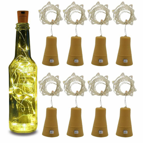 Guirlande lumineuse pour bouteille de vin à énergie solaire 1m/2m, 1 pièce, fil de cuivre, lumières féeriques colorées, décor de fête et de mariage ► Photo 1/6