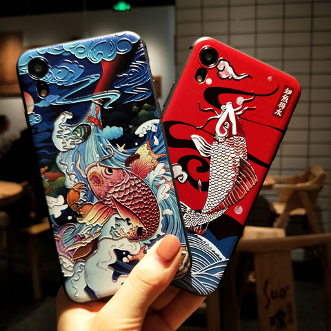 Coque arrière souple à motif de carpe en Relief 3D pour iPhone, compatible modèles 11 Pro, Max, XS, XR, X, 8, 7 Plus, 6, 6S Plus, Apple 11pro ► Photo 1/6