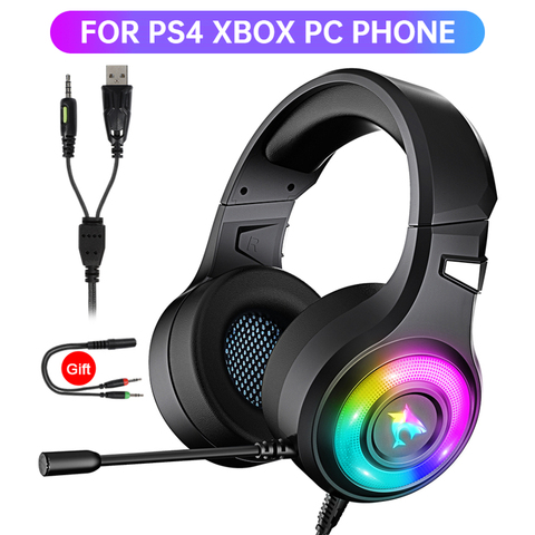 Casque d'écoute filaire de Gamer avec lumière de respiration RGB, pour PS4, avec Microphone anti-bruit, son Surround 7.1, pour PC et XBOX ► Photo 1/6