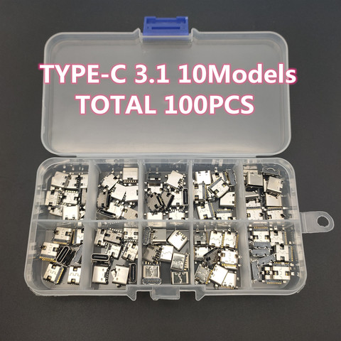 100 pièces/lot 10 modèles type-c Usb connecteurs de quai de charge mélanger 6Pin et 16Pin utilisation pour téléphone portable et Kits de réparation de produits numériques ► Photo 1/5