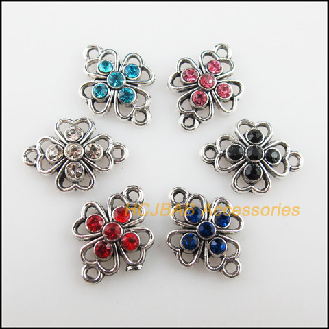 Connecteurs mixtes avec breloques à fleurs tibétaines, couleur argent, cristal, 12,5x15mm, 12 nouveaux ► Photo 1/4