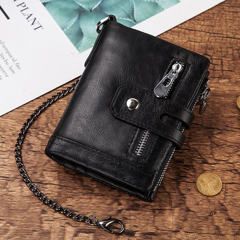Portefeuille en cuir 100% véritable pour hommes, porte-cartes en véritable peau de vache, court, noir ► Photo 1/6