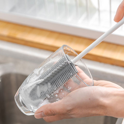 Brosse de tasse en Silicone réutilisable, outils de nettoyage de cuisine, manche Long, bouteille de verre de vin, tasse en verre, éponge de lavage ► Photo 1/6