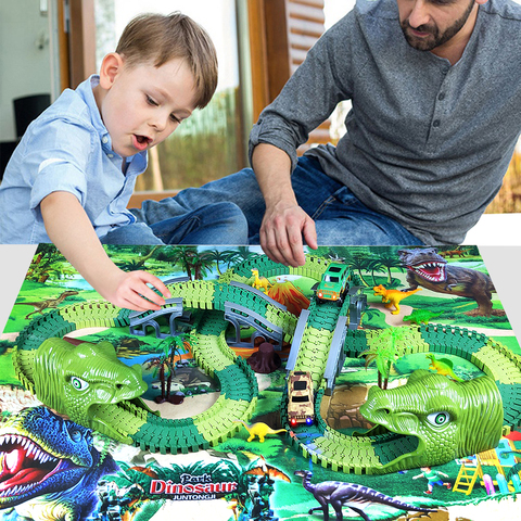 Jouet tapis de parc de dinosaures, piste de course de voiture, ensemble de jouets, piste de course, voiture, lumière Flash, jouets pour garçons ► Photo 1/6