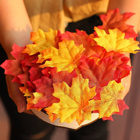 Feuilles d'érable artificielles en soie, 50 pièces, 8cm, pour la maison, décoration de fête de mariage, de noël, Scrapbooking, fausses fleurs d'automne mélangées ► Photo 1/6