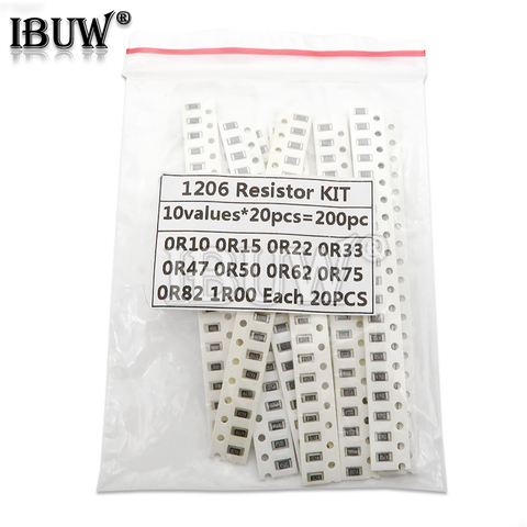 200 PIÈCES 1% 1206 SMD résistances assortiment kit, 10 valueX20pcs = 200 pièces 1R00 R820 R750 R620 R500 R470 R330 R220 R150 R100 ► Photo 1/2