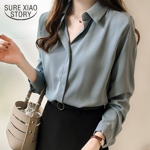 Printemps femmes nouvelle mode Blouses solide grande taille femme vêtements chemise ample à manches longues Blouse Simple OL féminin Blusa 1181 40 ► Photo 1/6