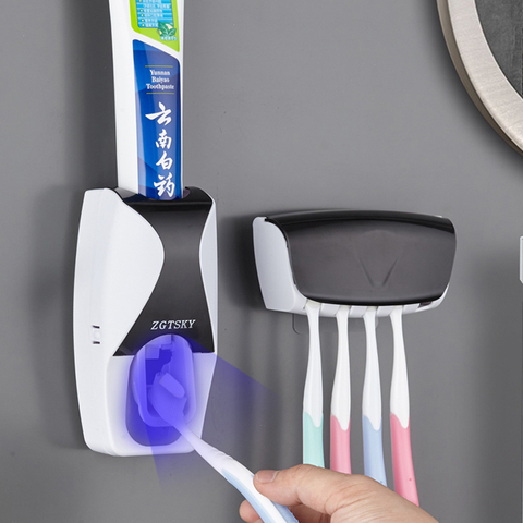1 Set distributeur de dentifrice paresseux en plastique automatique créatif 5 porte-brosse à dents presse-fruits étagères de salle de bain accessoires de bain ► Photo 1/6