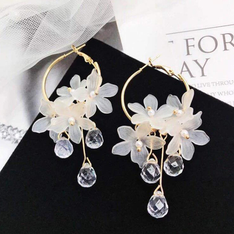 Boucles d'oreilles à pampilles en acrylique, goutte d'eau, fleur de cristal, pendentif Long, bijoux pour femmes, 2022 ► Photo 1/6