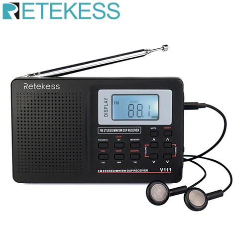RETEKESS V111 Radio FM pleine bande stéréo/MW/SW DSP récepteur de bande mondiale avec chronométrage réveil Radio Portable noir F9201 ► Photo 1/6