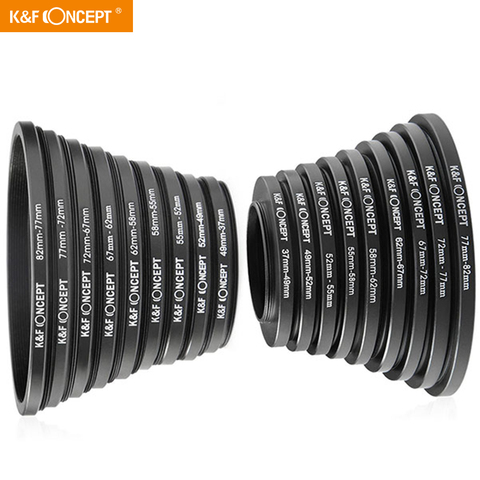 K & F CONCEPT 18 pièces 37-82mm 82-37mm objectif filtre à anneau abaisseur pour Canon Nikon tous les appareils photo reflex numérique 37 49 52 55 58 62 67 72 77 82mm ► Photo 1/6