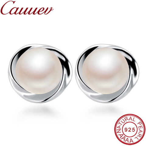 Boucles d'oreilles à clous en argent Sterling 925 pour femmes, bijoux en perles naturelles, 100% authentiques, perles naturelles, cadeau, AAAA ► Photo 1/6