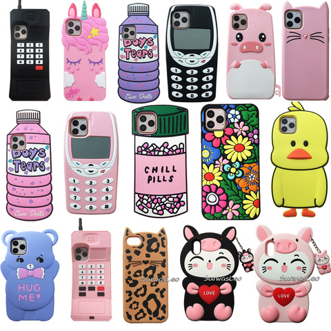 Pour iPhone 5 6 7 8 11 Pro X XR XS Max /Plus nouveau dessin animé 3D Animal étui en Silicone souple téléphone portable couverture arrière peau coque antichoc ► Photo 1/6