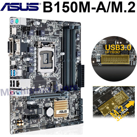 Asus – carte mère B150M-A/M.2, composant pc, compatible avec processeurs Core i7, i5, i3, Pentium, Celeron, Socket LGA 1151, 64 go DDR4, B150, Original, d'occasion, pour ordinateur de bureau ► Photo 1/6