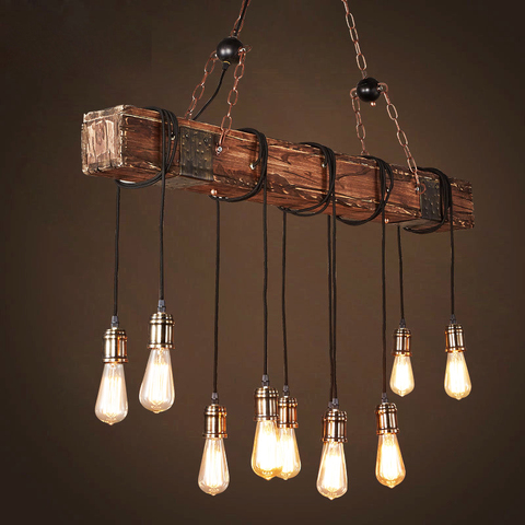 Loft bois vintage industriel pendentif lumières restaurant café salle à manger rétro en bois lampe suspendue conception de lumière intérieure ► Photo 1/6