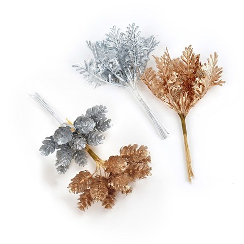 Accessoires de décoration de noël bricolage 10 pièces | Cône de pin or argent, boîte cadeau faite à la main, fleur artificielle ► Photo 1/6