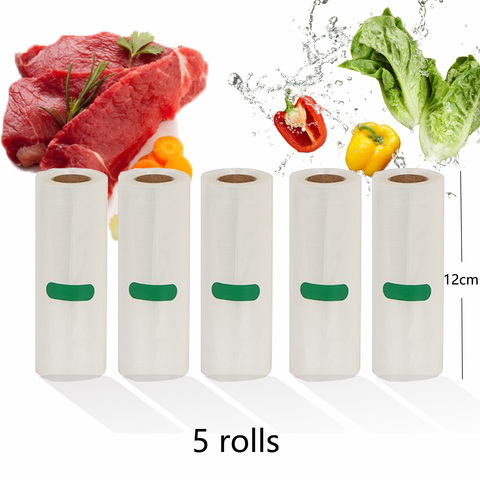 Sac d'emballage sous vide domestique pour aliments, sacs de conservation sous vide pour aliments frais longue conservation 12cm x 500cm 5 rouleaux ► Photo 1/3