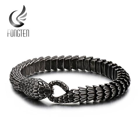 Fongten Punk noir serpent lien chaîne Bracelets bracelet en acier inoxydable charme Hip Hop personnalisé hommes femmes bijoux ► Photo 1/6