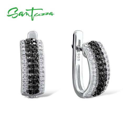 SANTUZZA rond noir pierres 925 en argent Sterling boucles d'oreilles bijoux boucles d'oreilles Fine bijoux pour femmes argent boucles d'oreilles 925 argent ► Photo 1/6