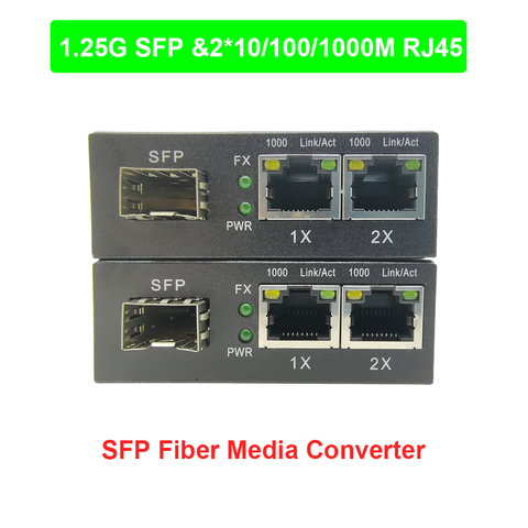 Convertisseur RJ45 Fiber à 2x10/100/1000M SFP 2 pièces, convertisseur de média gigabit 1000Mbps, émetteur-récepteur fibre optique ► Photo 1/6