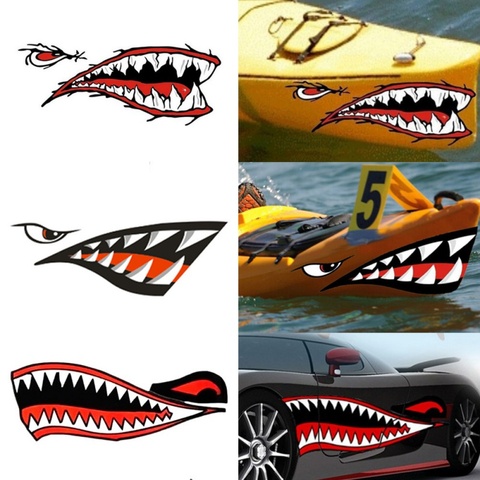 Autocollants 3D en dents de requin pour voiture, 2 pièces, décalcomanies amusantes, pour Kayak, canoë, bateau, bateau, étanche, décoration ► Photo 1/6