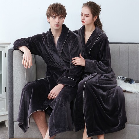 Robe Kimono pour hommes, Robe d'hiver, très grande taille 3XL, vêtements de nuit épais et chauds pour femmes ► Photo 1/6