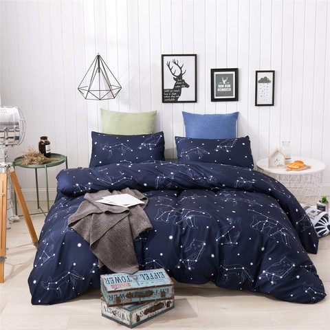 Housse de couette pour lit Double, ensemble de literie bleu, motif d'étoiles et de constellations ► Photo 1/6