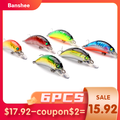 Banshee 6 pièces flottant Wobbler ensemble 4.5cm 4.7g plongée peu profonde leurres de pêche manivelle pêche noir méné dur Jerkbait pour brochet ► Photo 1/1