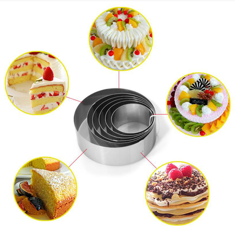 5 pièces gâteau anneau moule en acier inoxydable rond cercle Cookie Mousse Cutter Mini gâteau anneau gâteau gomme pâte moule bricolage gâteau de mariage outils ► Photo 1/6