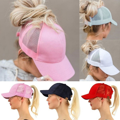 2022 nouvelle queue de cheval casquette de Baseball été femmes réglable noir chapeau casquette en désordre décontracté coton fille Snapback maille casquette ► Photo 1/6