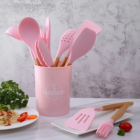 YOMDID – ustensiles de cuisine en Silicone de qualité alimentaire, outils de cuisine pratiques, spatule tournante, cuillère avec manche en bois, ustensiles de cuisine ► Photo 1/6