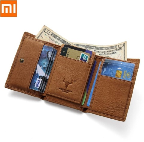 Xiaomi – portefeuilles courts en cuir de vache pour hommes et femmes, brosse anti-vol RFID, multifonctionnel rétro tendance, porte-cartes, porte-monnaie ► Photo 1/5