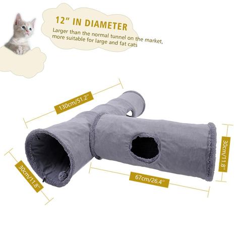 Tunnel repliable pour chat pour chaton, Tube à cacher avec boule, pour grands chats, chiens, lapins, jouets chats amusants en daim, 2 trous, jouets pour animaux domestiques ► Photo 1/6