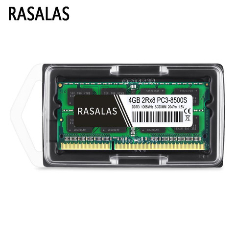 Rasalas – mémoire de serveur d'ordinateur portable, modèle 2Rx8, capacité 4 go DDR3, fréquence d'horloge PC3-8500S/1066/SO-DIMM Mhz, RAM 1,5V, broches 204Pin, sodimm NO-ECC ► Photo 1/6