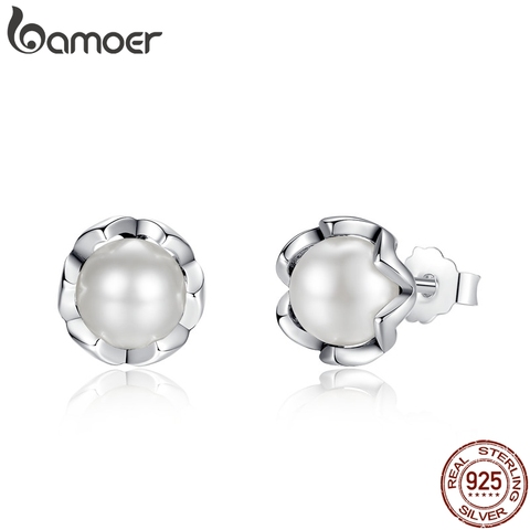 BAMOER-boucles d'oreilles en argent Sterling 925, bijoux à clous, élégance culturelle, avec perles, eau douce, PAS420 ► Photo 1/6