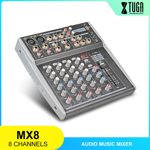 XTUGA MX8 8 canaux 3 bandes EQ Audio Console de mixage de musique avec entrée de ligne USB XLR alimentation fantôme 48V pour l'enregistrement de scène DJ ► Photo 1/6