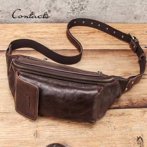 CONTACT'S taille ceinture sac hommes en cuir véritable taille Packs marque organisateur voyage poitrine sac téléphone poche décontracté Fanny Pack mâle ► Photo 1/6