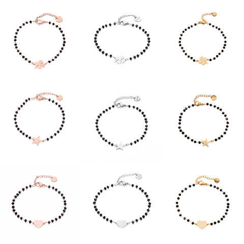 Acier inoxydable noir cristal perles chaîne Bracelet or Rose coeur étoile quatre trèfle Bracelet à breloques pour les femmes 2022 bijoux en acier ► Photo 1/6