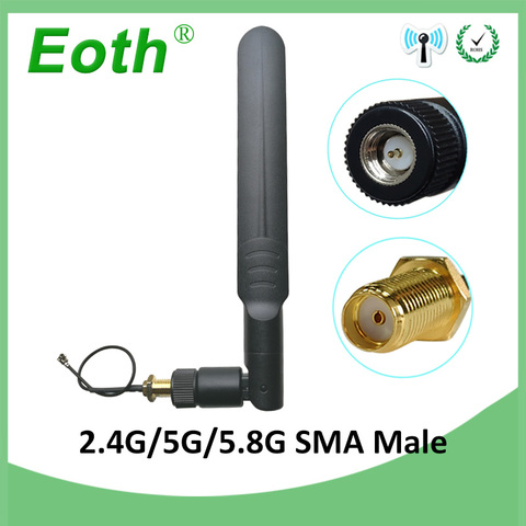 2.4g wifi antenne 2.4 GHz 5GHz 5.8Ghz double bande 8dBi SMA connecteur mâle wi fi 2.4 ghz 5G 5.8G antenne + 21cm câble queue de cochon ► Photo 1/6